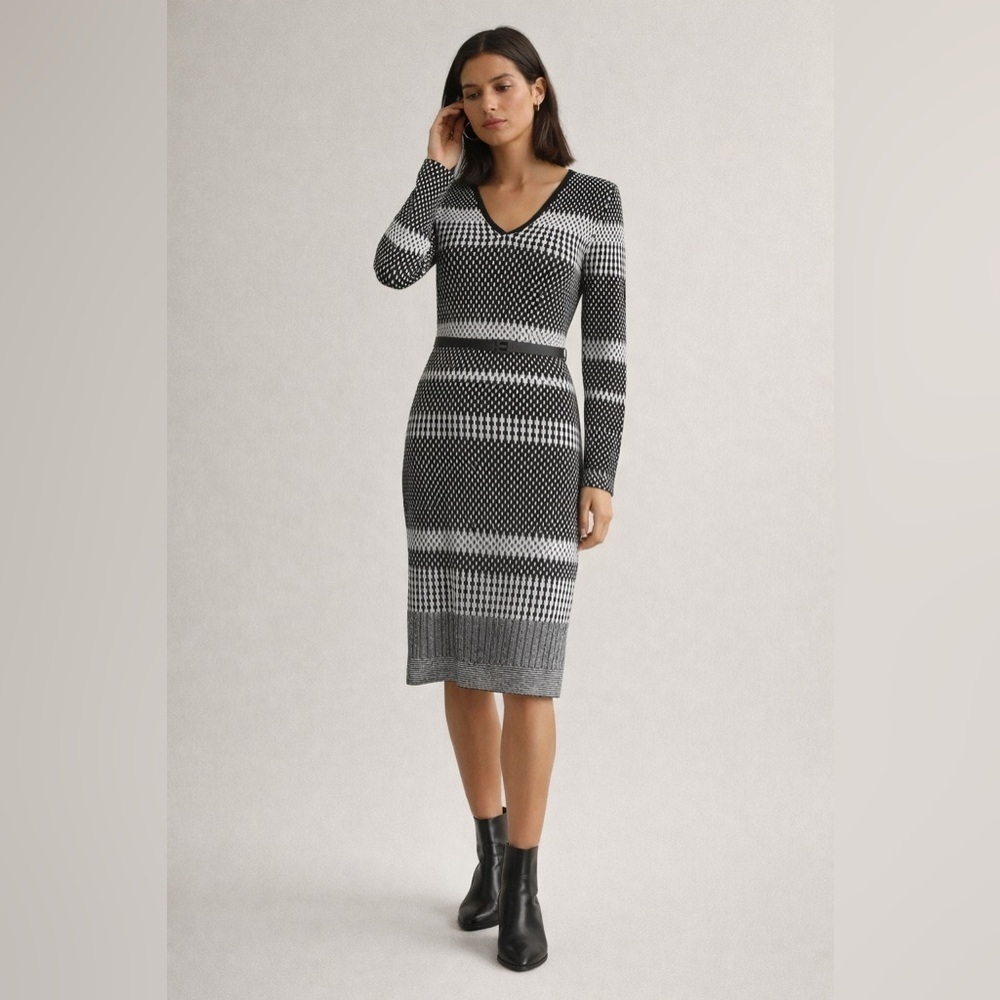 Diane von Furstenberg Womens Klaus Sweater Dress Sz XS Black White Knit Bodycon